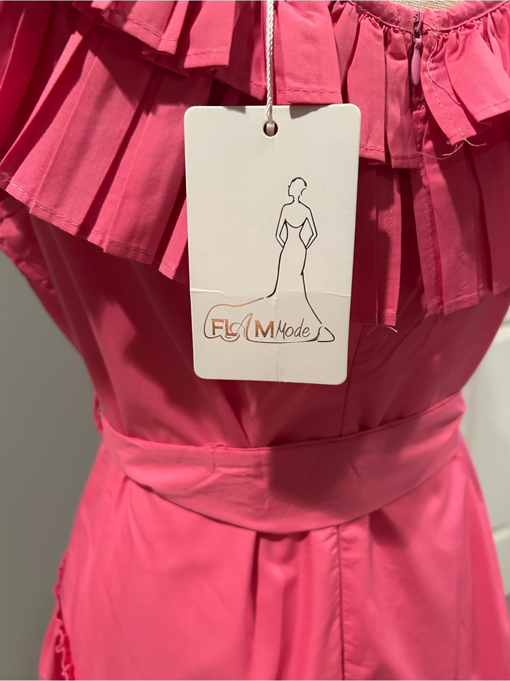 Pink Ruffled V-Neck Mini Dress - Picture 8 of 9